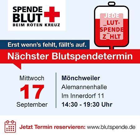 Blutspende in Mönchweiler am 17.09.2025